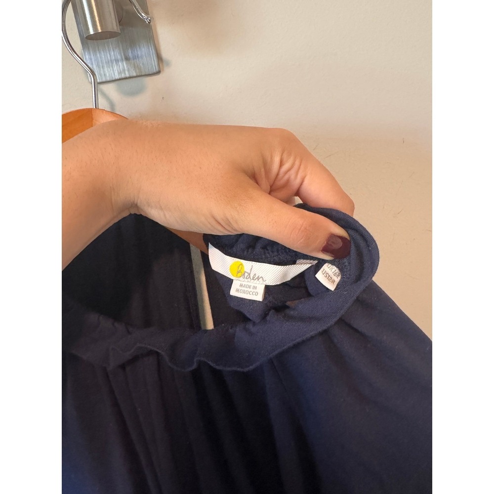 BODEN | Maxi Dress Women 12R Navy Blue Ruffle Neck Long Sleeve Jersey Casual - Picture 7 of 8